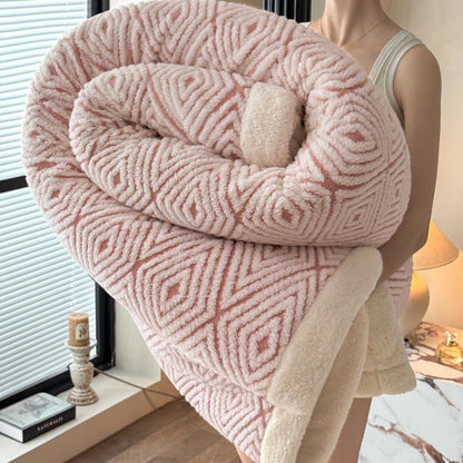 Couverture Sherpa avec motif géométrique en losange et motif jacquard - Rose - 2 taies d'oreiller - 48 cm x 74 cm - image 11