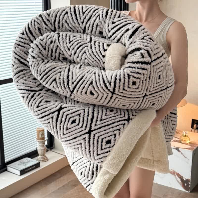 Couverture Sherpa avec motif géométrique en losange et motif jacquard - Gris - 2 taies d'oreiller - 48 cm x 74 cm - image 16