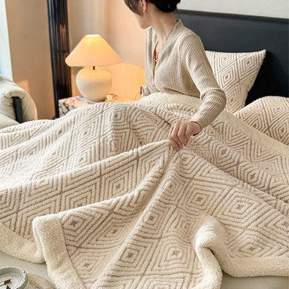 Couverture Sherpa avec motif géométrique en losange et motif jacquard - image 6