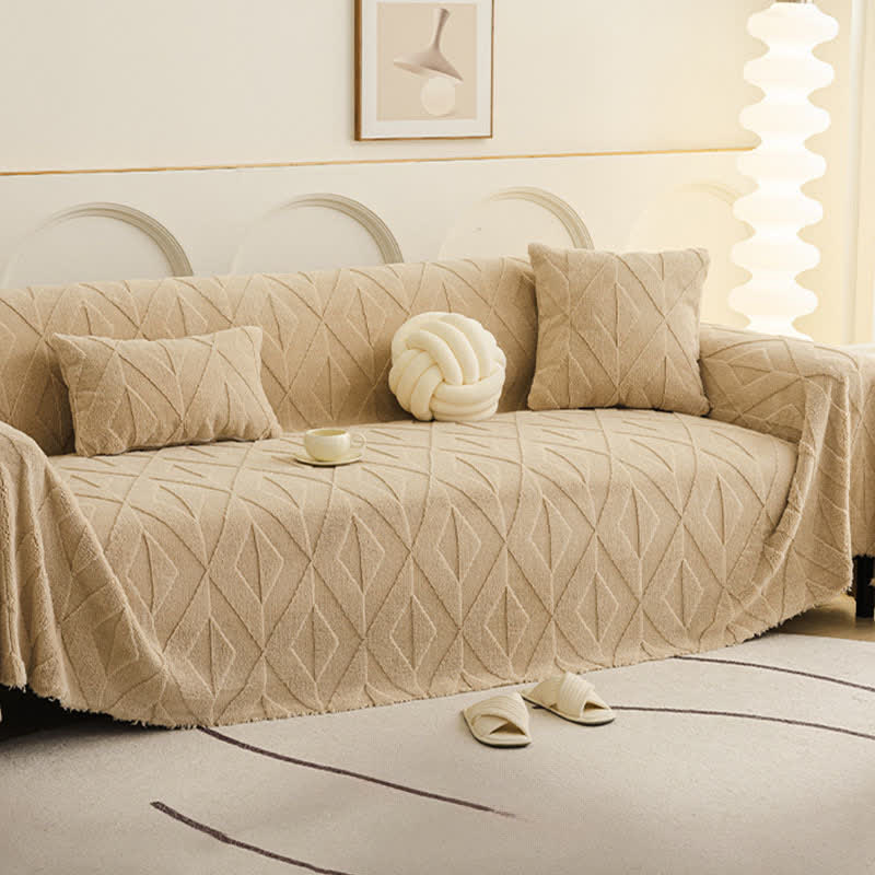 Couverture de canapé simple avec structure en losange - Brun - 180 cm x 340 cm - image 5