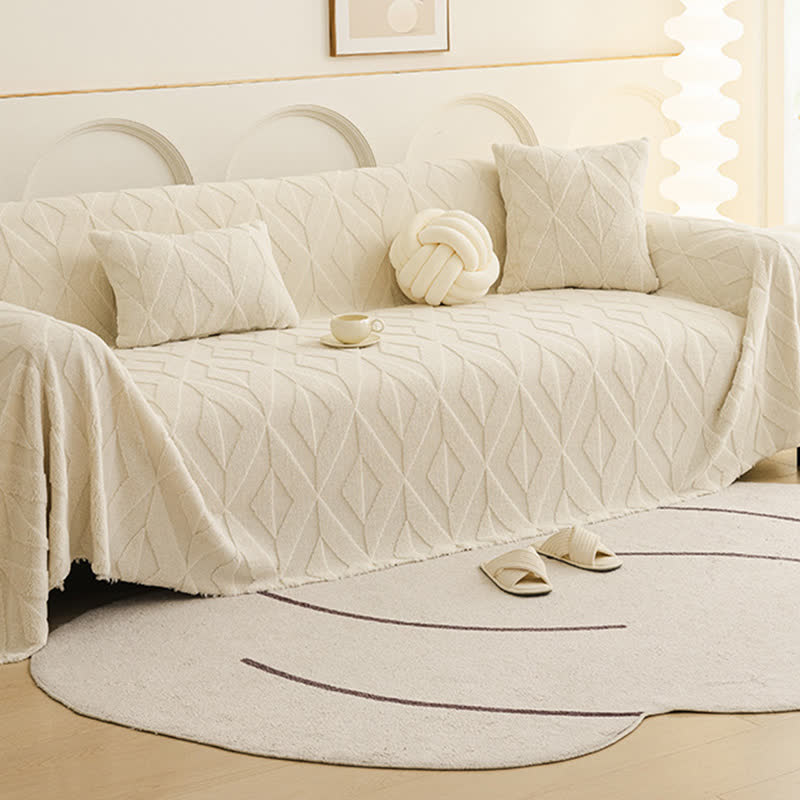 Couverture de canapé simple avec structure en losange - Blanc - 180 cm x 340 cm - image 0