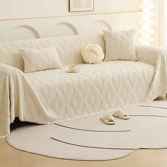 Couverture de canapé simple avec structure en losange - Blanc - 180 cm x 340 cm - image 0
