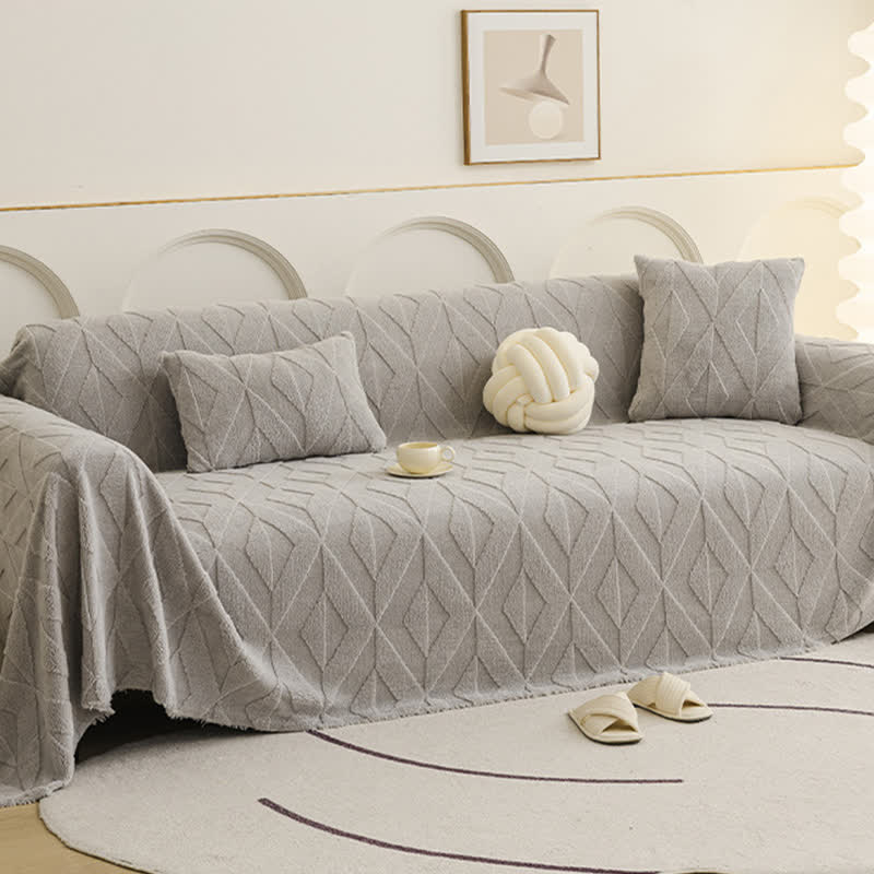 Couverture de canapé simple avec structure en losange - Gris - 180 cm x 340 cm - image 2