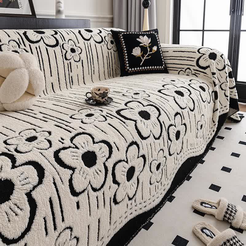 Couverture de canapé en peluche à motif floral - Noir - 180 cm x 340 cm - image 0