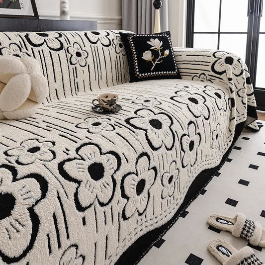 Couverture de canapé en peluche à motif floral - Noir - 180 cm x 340 cm - image 0
