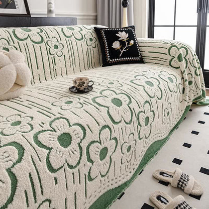 Couverture de canapé en peluche à motif floral - Vert - 180 cm x 340 cm - image 8
