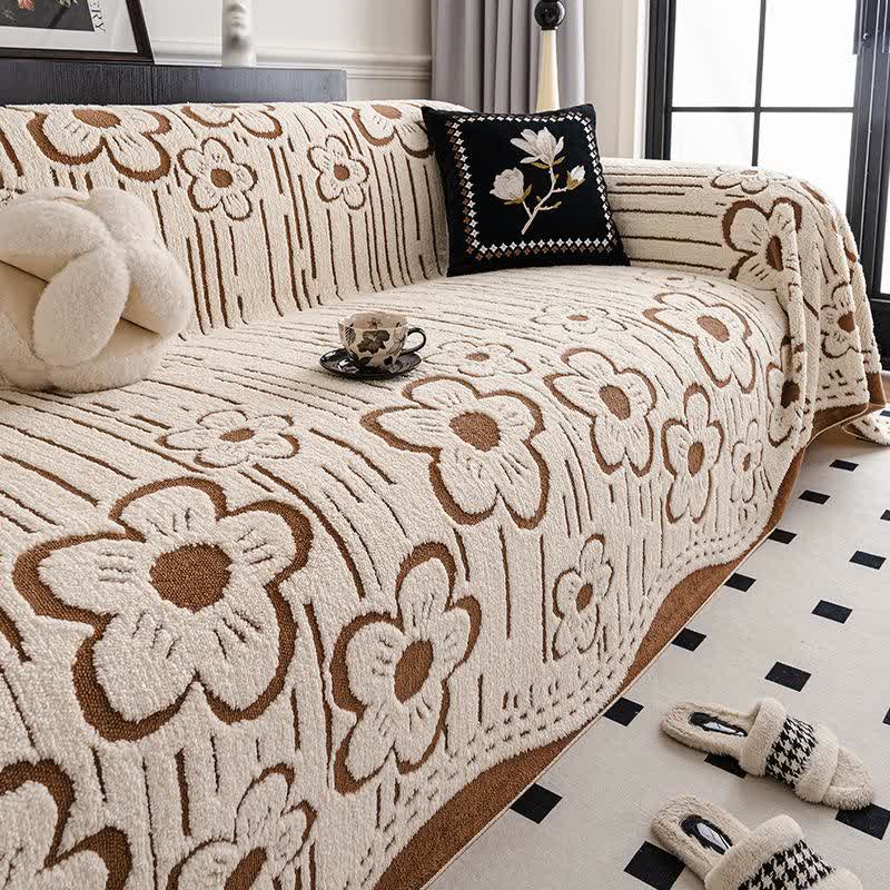 Couverture de canapé en peluche à motif floral - Kaki - 180 cm x 340 cm - image 6
