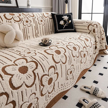 Couverture de canapé en peluche à motif floral - Kaki - 180 cm x 340 cm - image 6