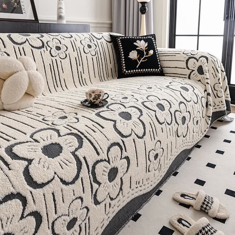 Couverture de canapé en peluche à motif floral - Gris - 180 cm x 340 cm - image 4