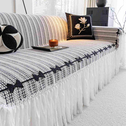 Housse de canapé en chenille avec nœud et volants - Gris - 180 cm x 340 cm - image 5
