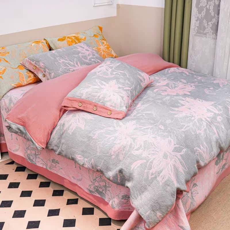 Parure de lit en gaze de coton Dahlia (4 pièces) - Rose - 220 cm x 240 cm - image 7