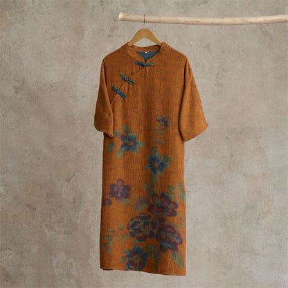 Chemise de nuit vintage en gaze de coton à fleurs de pêcher - Orange - L - image 1