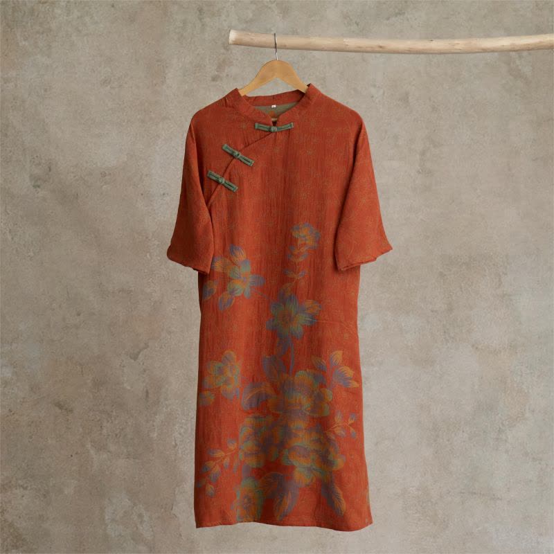 Chemise de nuit vintage en gaze de coton à fleurs de pêcher - Rouge - L - image 6