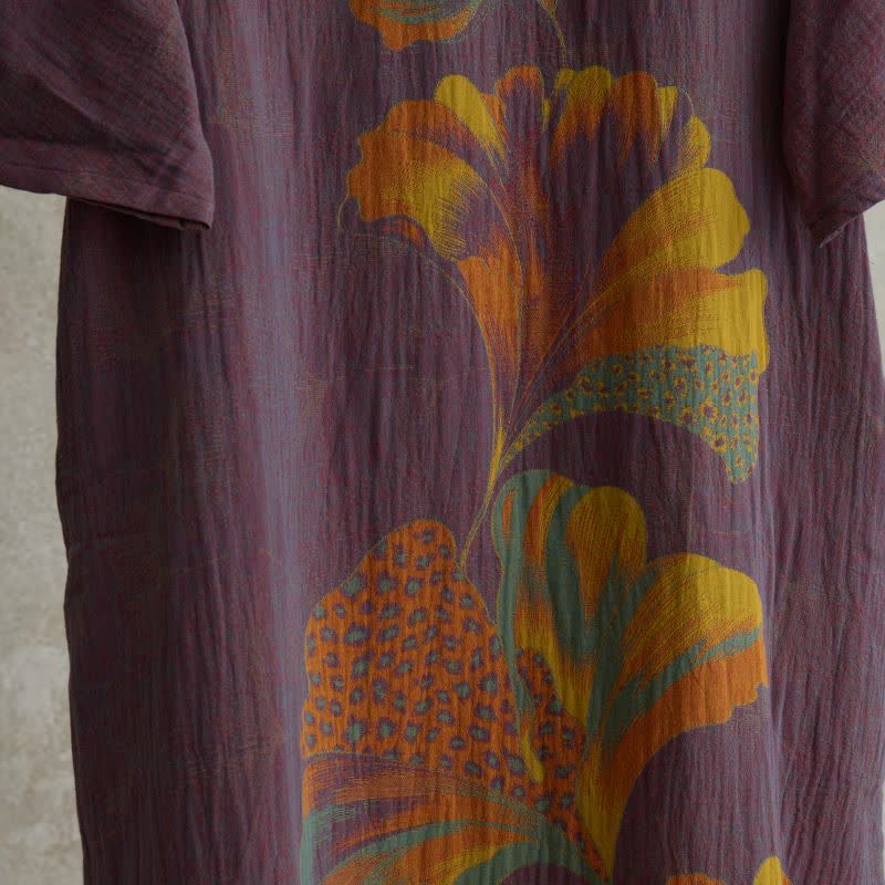 Chemise de nuit cheongsam en coton à imprimé feuilles de ginkgo - image 5