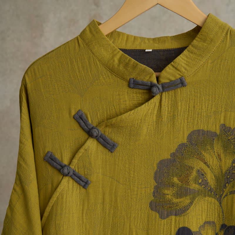 Chemise de nuit cheongsam en coton à imprimé feuilles de ginkgo - image 8