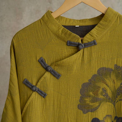 Chemise de nuit cheongsam en coton à imprimé feuilles de ginkgo - image 8