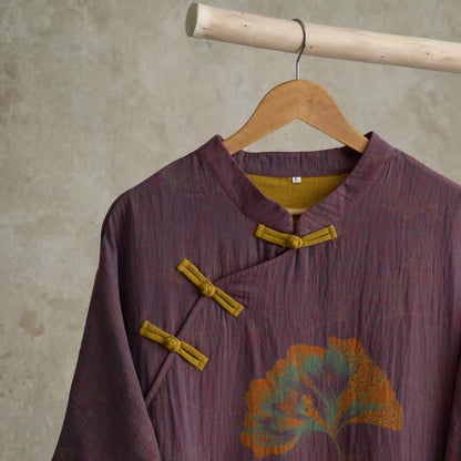Chemise de nuit cheongsam en coton à imprimé feuilles de ginkgo - image 3