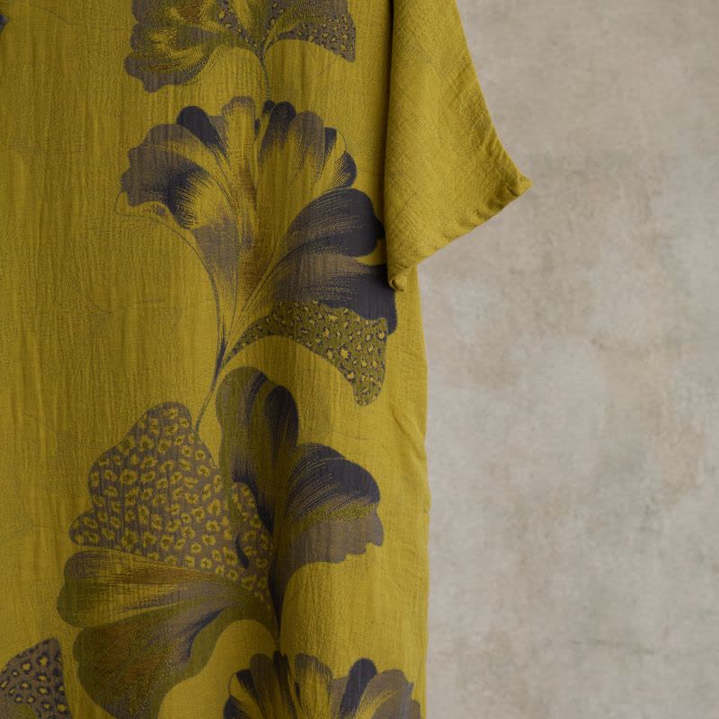 Chemise de nuit cheongsam en coton à imprimé feuilles de ginkgo - image 9
