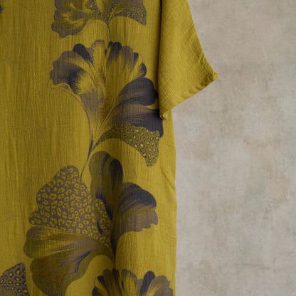 Chemise de nuit cheongsam en coton à imprimé feuilles de ginkgo - image 9