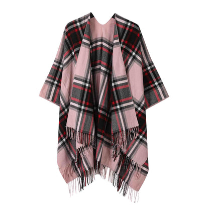 Cape châle classique avec pompon et motif à carreaux - Rose - 135 cm x 160 cm - image 5
