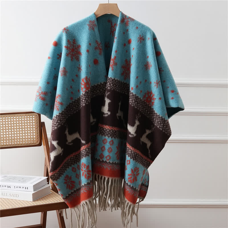 Cape écharpe à pompons et flocons de neige Moose - Bleu - 110 cm x 170 cm - image 5