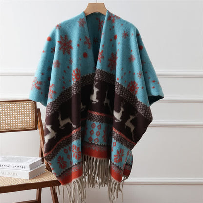 Cape écharpe à pompons et flocons de neige Moose - Bleu - 110 cm x 170 cm - image 5