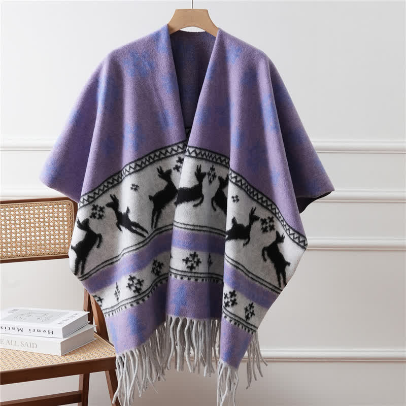 Cape écharpe à pompons et flocons de neige Moose - Violet clair - 110 cm x 170 cm - image 4