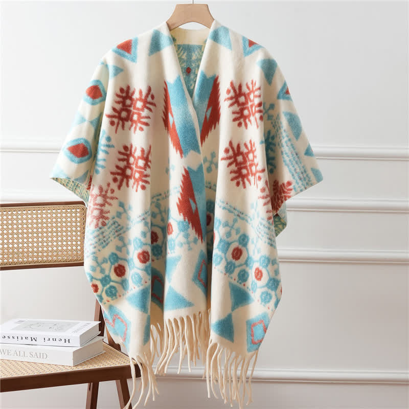 Cape châle de style ethnique avec pompon - Bleu clair - 110 cm x 170 cm - image 5