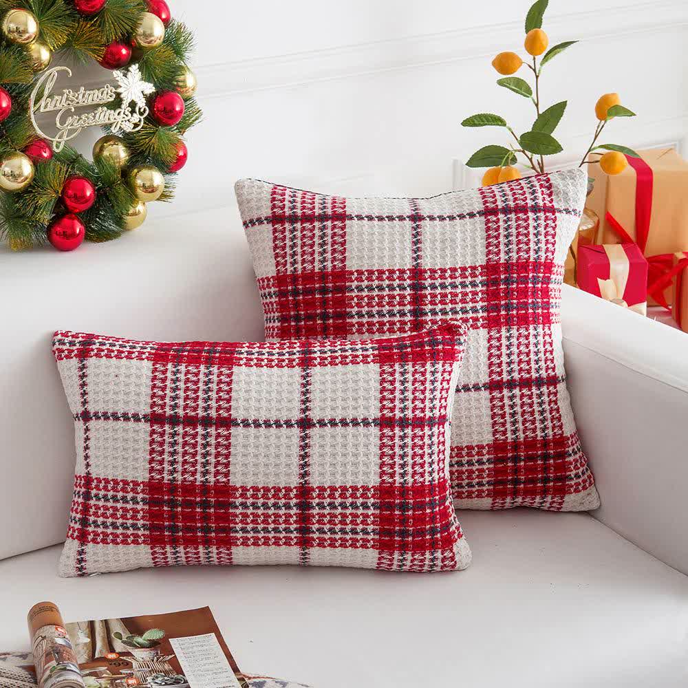 Housse de coussin jacquard à carreaux moderne - Rouge - 2 PIÈCES - 30 cm x 50 cm - image 4