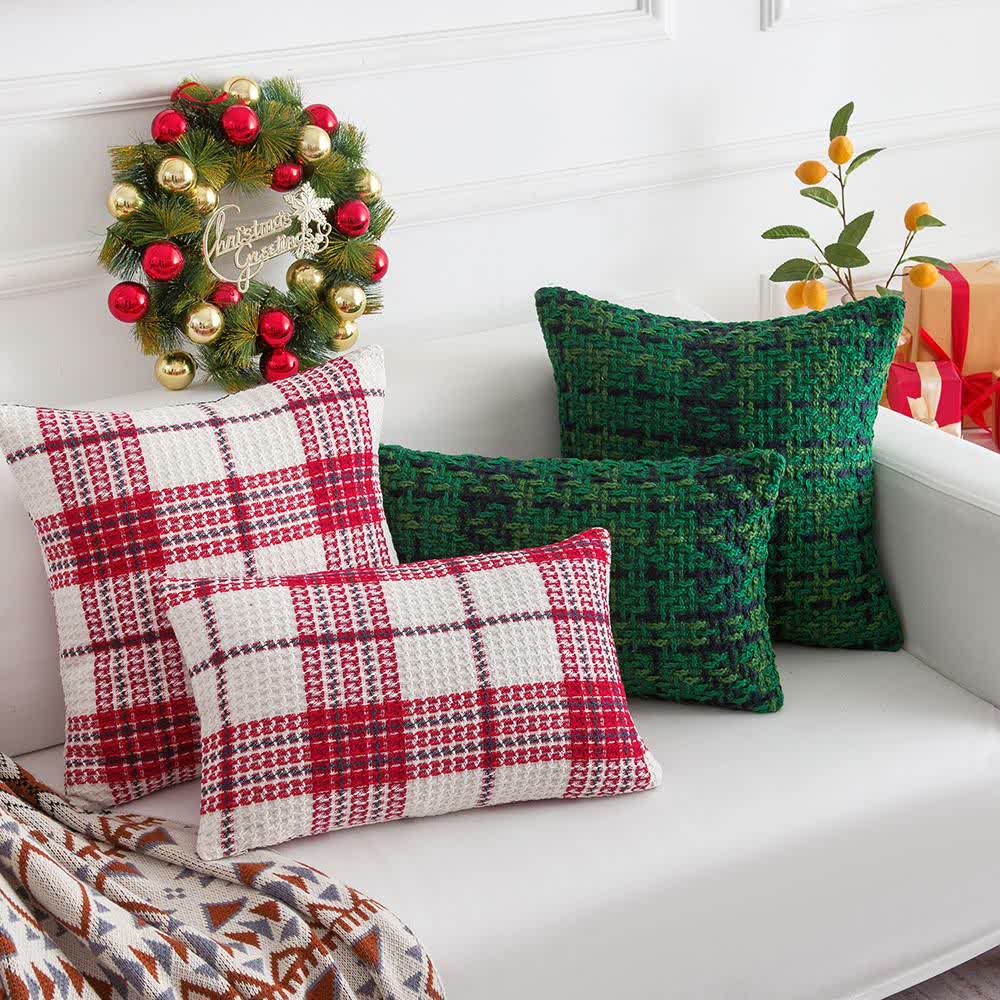 Housse de coussin jacquard à carreaux moderne - image 0