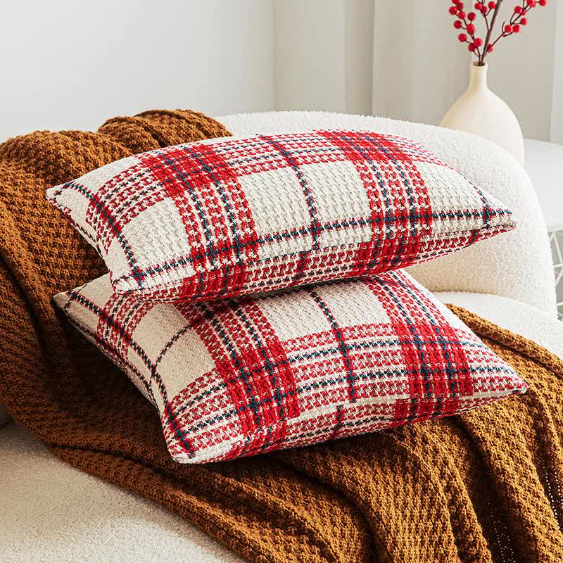 Housse de coussin jacquard à carreaux rouges et blancs - image 1