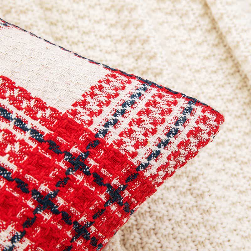 Housse de coussin jacquard à carreaux rouges et blancs - image 3
