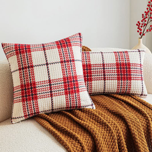 Housse de coussin jacquard à carreaux rouges et blancs - 2 PIÈCES - 30 cm x 50 cm - image 0