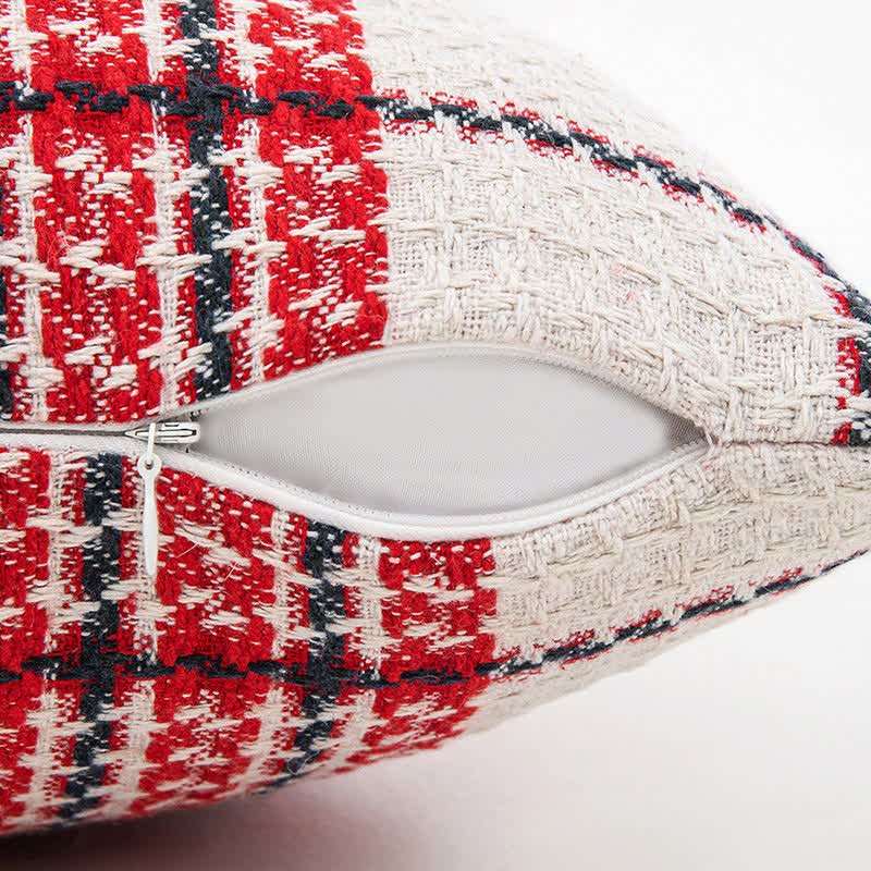 Housse de coussin jacquard à carreaux rouges et blancs - image 4