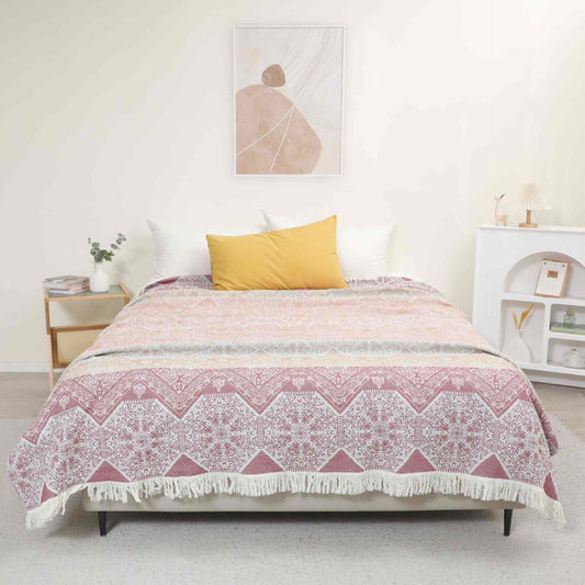 Couette en gaze de coton naturel à motif ethnique - 200 cm x 230 cm - image 0