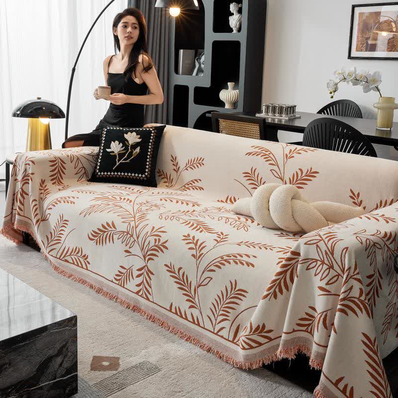 Jeté de canapé en chenille avec motif de feuilles de pin - Orange - 180 cm x 340 cm - image 2