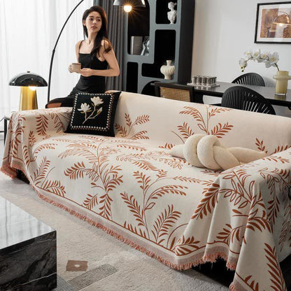 Jeté de canapé en chenille avec motif de feuilles de pin - Orange - 180 cm x 340 cm - image 2