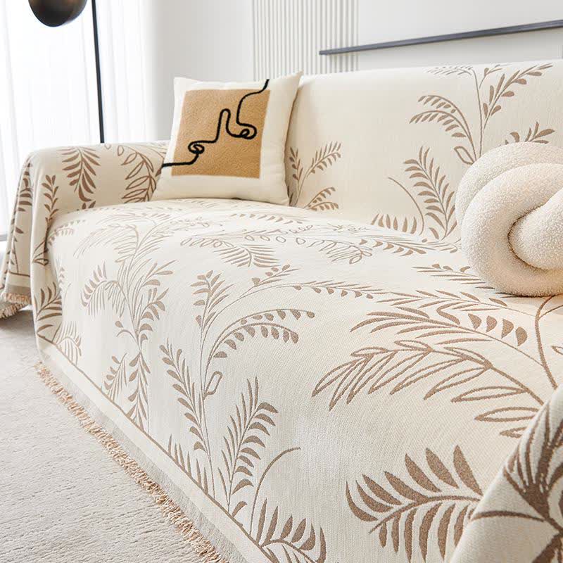 Jeté de canapé en chenille avec motif de feuilles de pin - Kaki - 180 cm x 340 cm - image 6