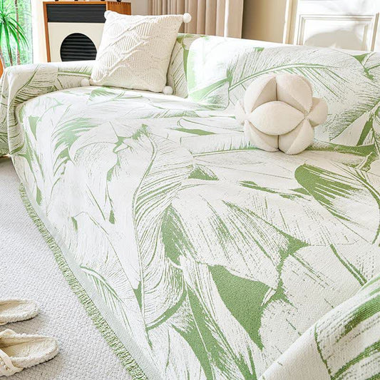 Jeté de canapé en chenille avec motif feuille de bananier - Vert - 180 cm x 340 cm - image 0