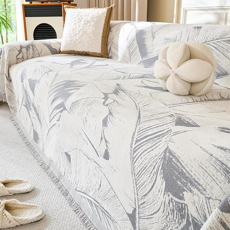 Jeté de canapé en chenille avec motif feuille de bananier - Gris - 180 cm x 340 cm - image 3