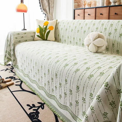 Couverture de canapé en chenille à motif floral rayé - Vert - 180 cm x 340 cm - image 5