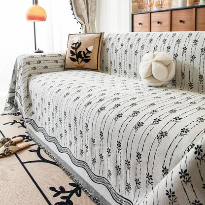 Couverture de canapé en chenille à motif floral rayé - Noir - 180 cm x 340 cm - image 6