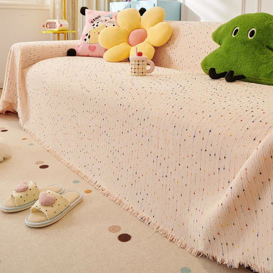 Housse de canapé en chenille à pois colorés - Rose - 180 cm x 340 cm - image 0