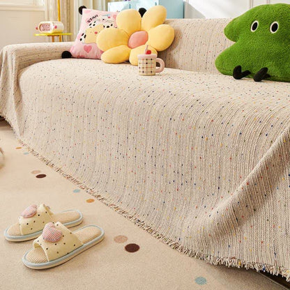 Housse de canapé en chenille à pois colorés - Brun - 180 cm x 340 cm - image 1