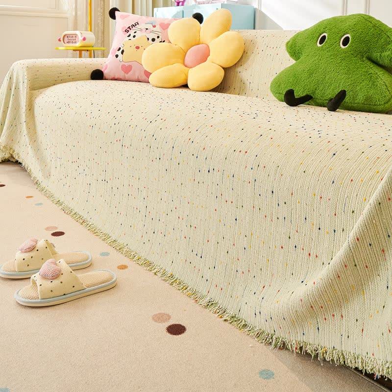 Housse de canapé en chenille à pois colorés - Vert - 180 cm x 340 cm - image 6