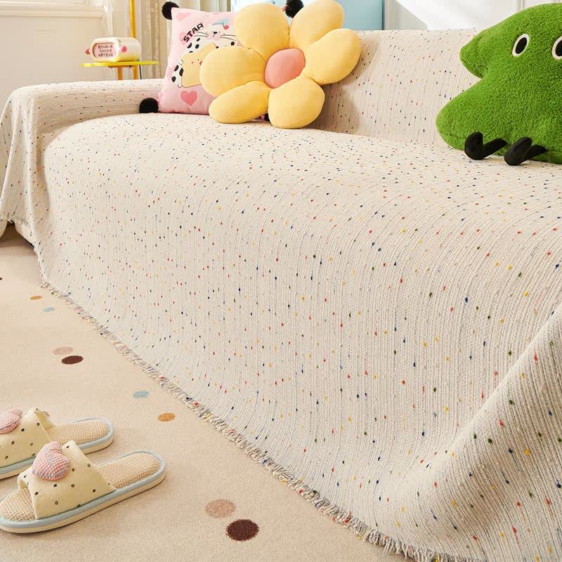 Housse de canapé en chenille à pois colorés - Gris clair - 180 cm x 340 cm - image 7