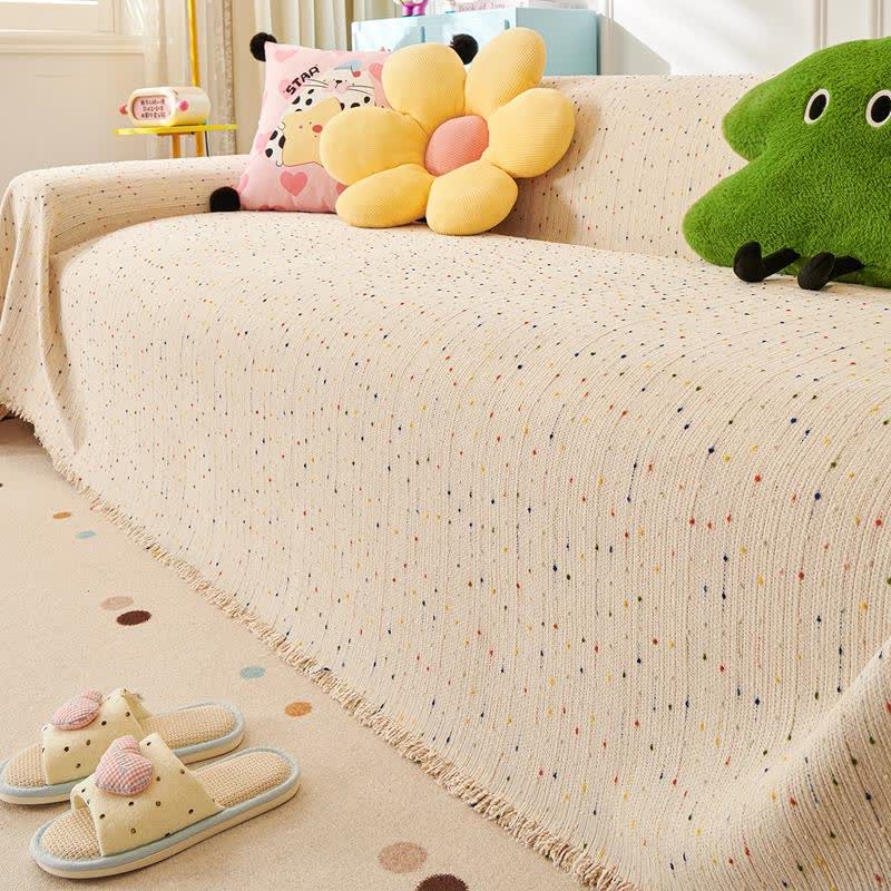 Housse de canapé en chenille à pois colorés - abricot - 180 cm x 340 cm - image 8