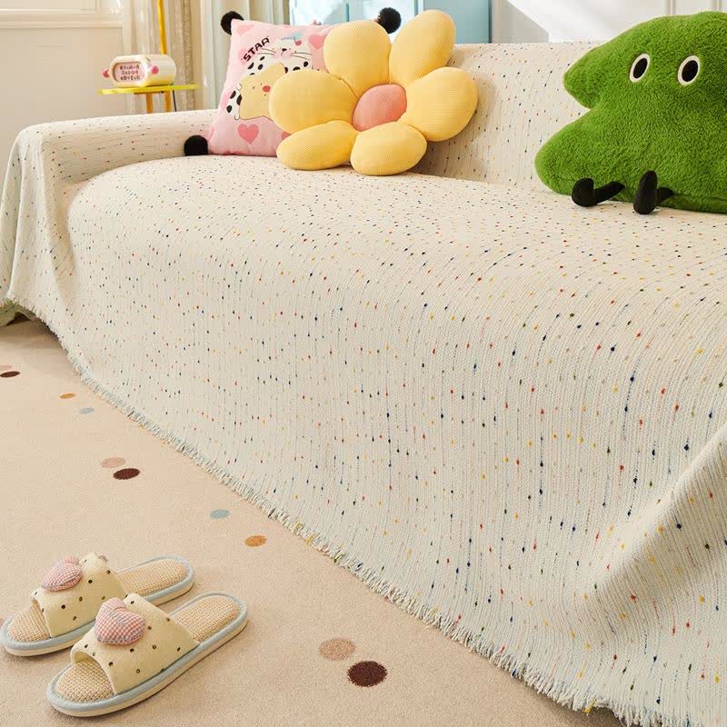 Housse de canapé en chenille à pois colorés - Bleu - 180 cm x 340 cm - image 9