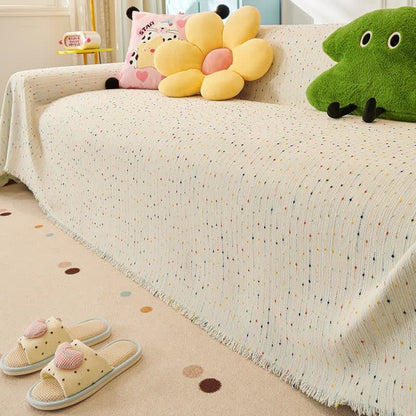Housse de canapé en chenille à pois colorés - Bleu - 180 cm x 340 cm - image 9