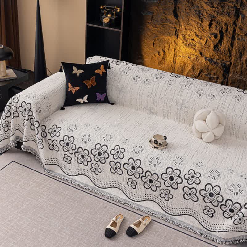 Couverture de canapé avec pompon en jacquard floral - image 7